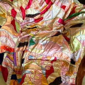 Antique/Vintage Crazy Quilt of Satins some Velvet Lovely Unusual Pastels ☺️